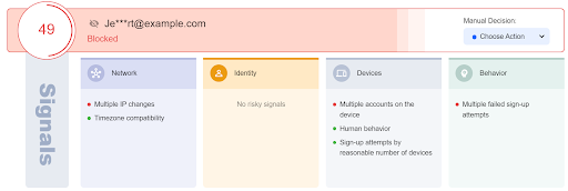 CrossClassify panel showing behavioral biometrics and signals