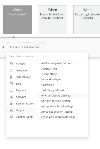 Adding an action to the page in Bubble app