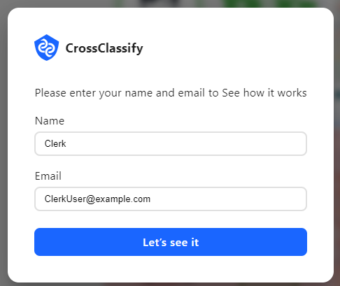 Enter your email address and type Clerk as your name